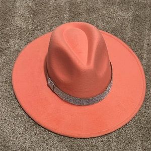 Peach Rhinestone Wide Brim Hat